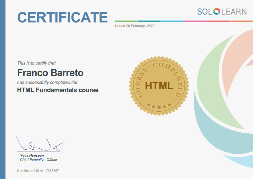 HTML5 SoloLearn Certificate