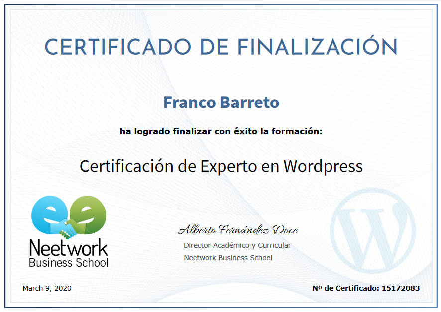 WordPress Exp Certificate